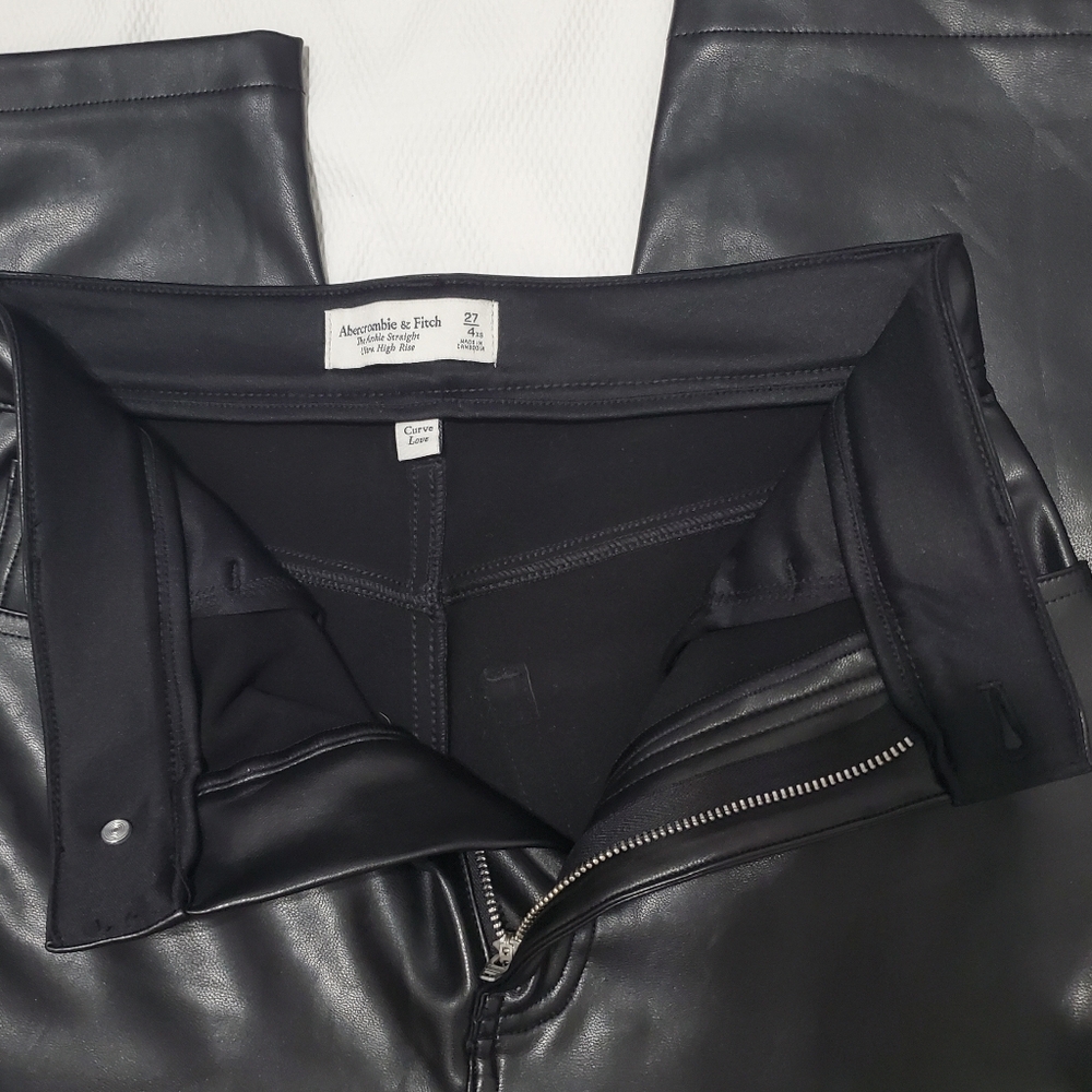 Abercrombie & Fitch Vegan Leather Ankle Straight Ultra High Rise Jeans 27 Waist - Picture 6 of 10